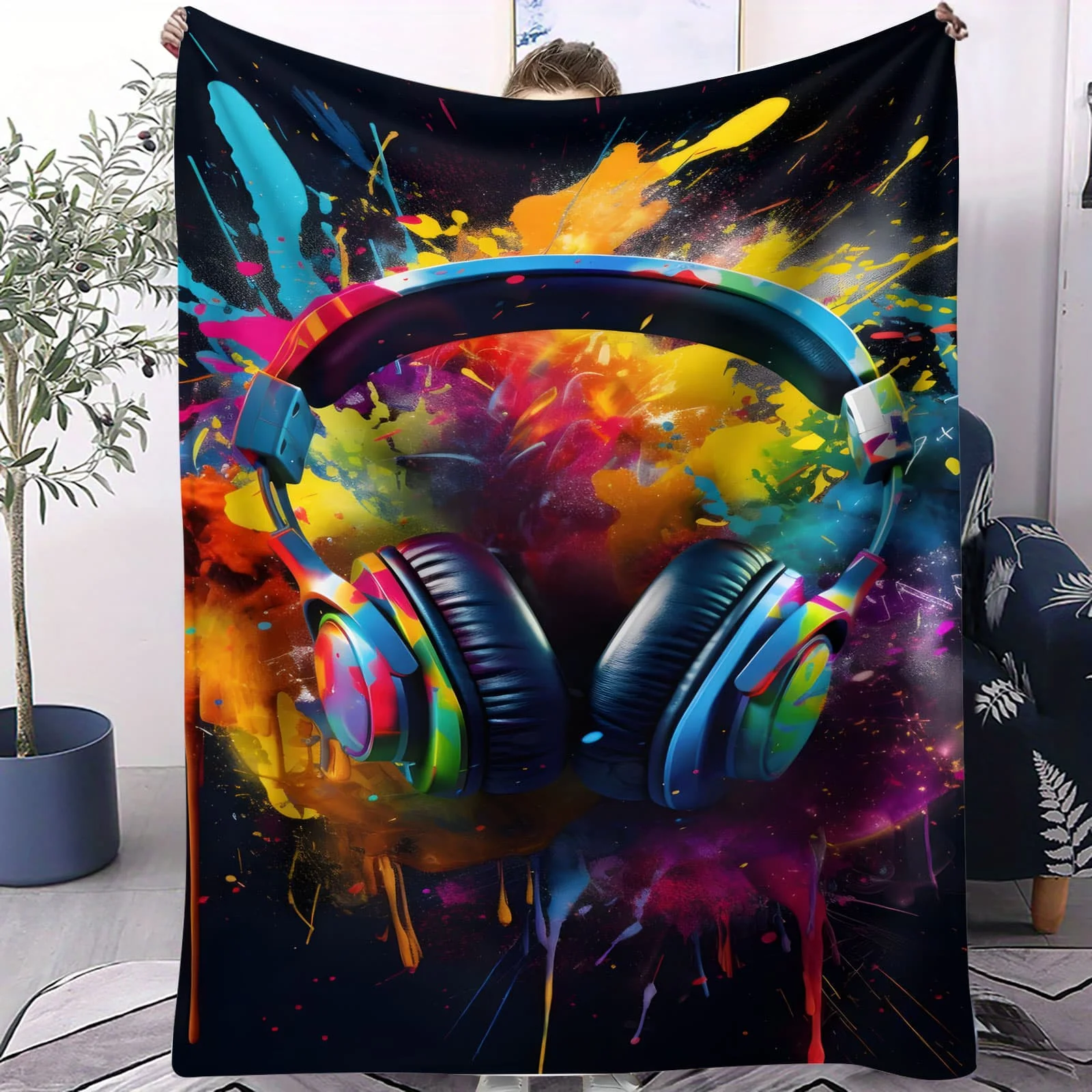 Neon-Game-Controller-Fleecedecke – lebendiger Überwurf für das Bettsofa im Gaming-Zimmer, perfekt für Gamer-Paare und nächtliche Gaming-Sessions