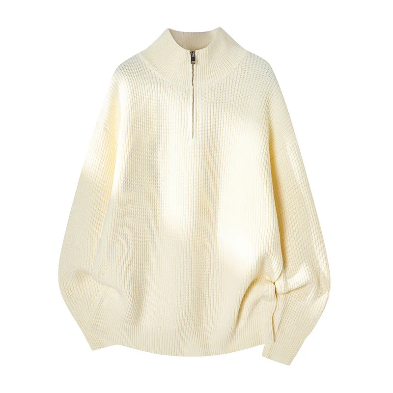 

Вязаный свитер с полумолнией, зимний однотонный пуловер, массивный утепленный теплый повседневный топ большого размера, универсальный мужской зимний свитер