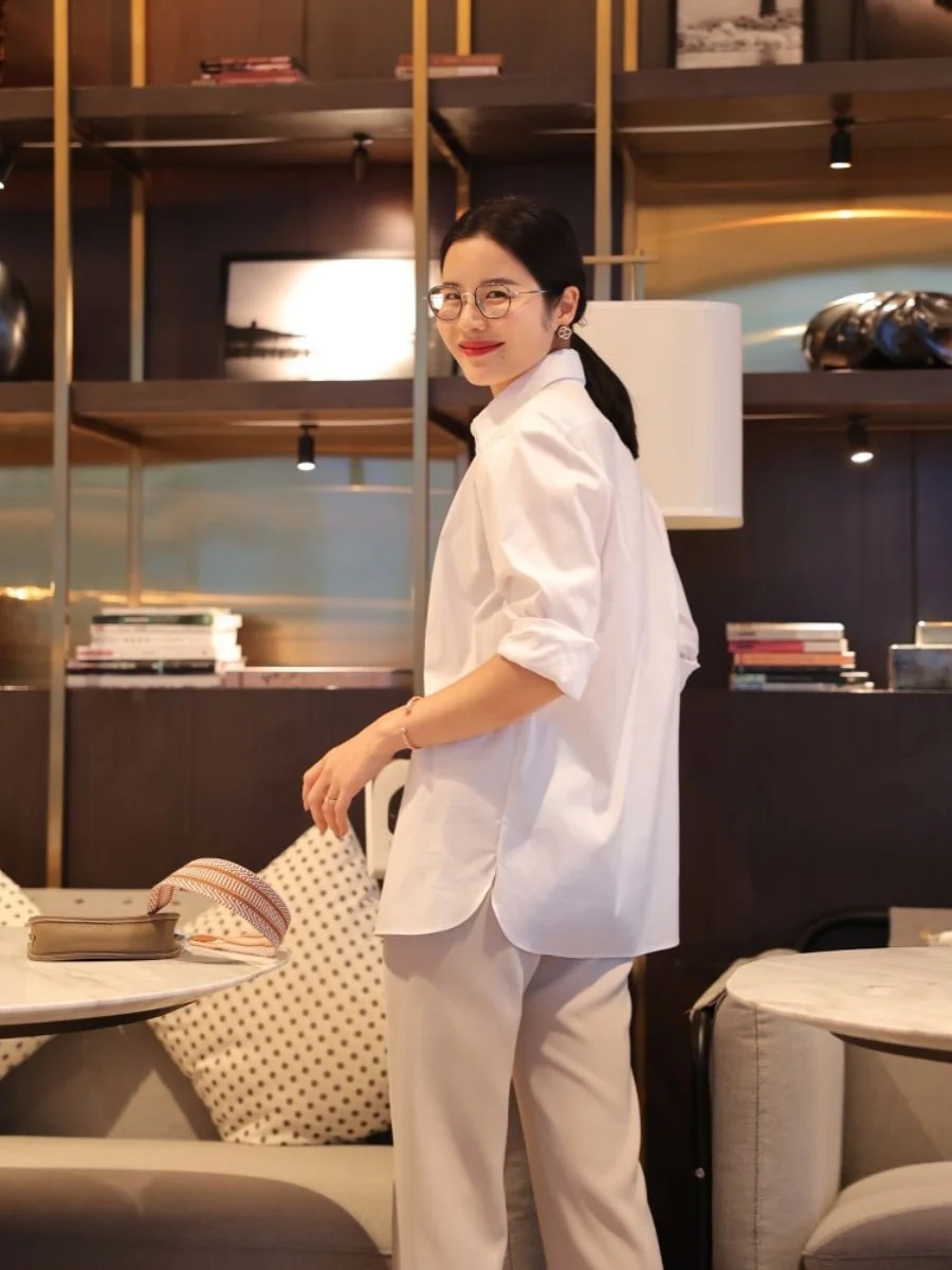 

Loose Women's Original Version White irts Commute Sle Long Sve Collar Polyester Blend Busin Casual irt