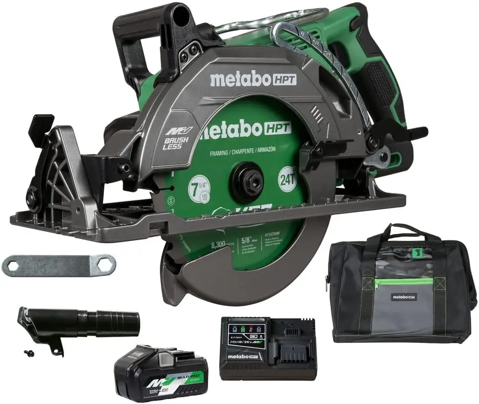 

Мультивольт Metabo HPT 36 В™Беспроводной комплект циркулярной пилы с задней ручкой | Дополнительный адаптер переменного тока | Лезвие 7-1/4 дюйма | 500 поперечных разрезов на канале