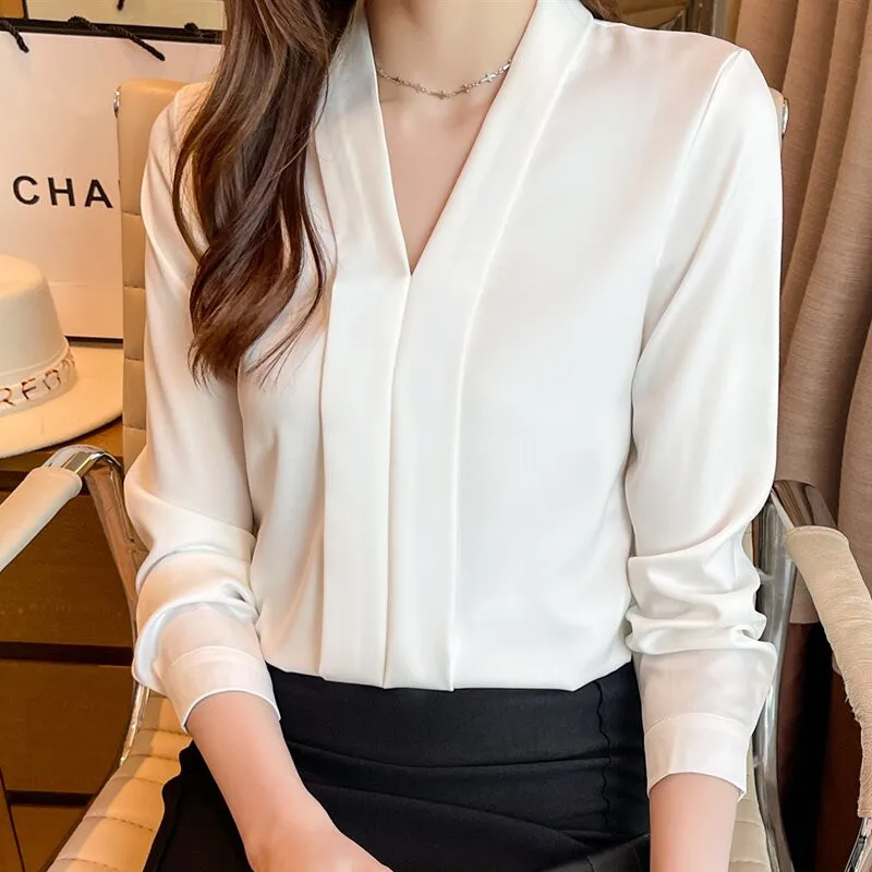 

Весенне-осенняя женская шифоновая рубашка 2026 года: универсальная, для работы, для собеседований, прямого кроя, во французском стиле, с длинным рукавом