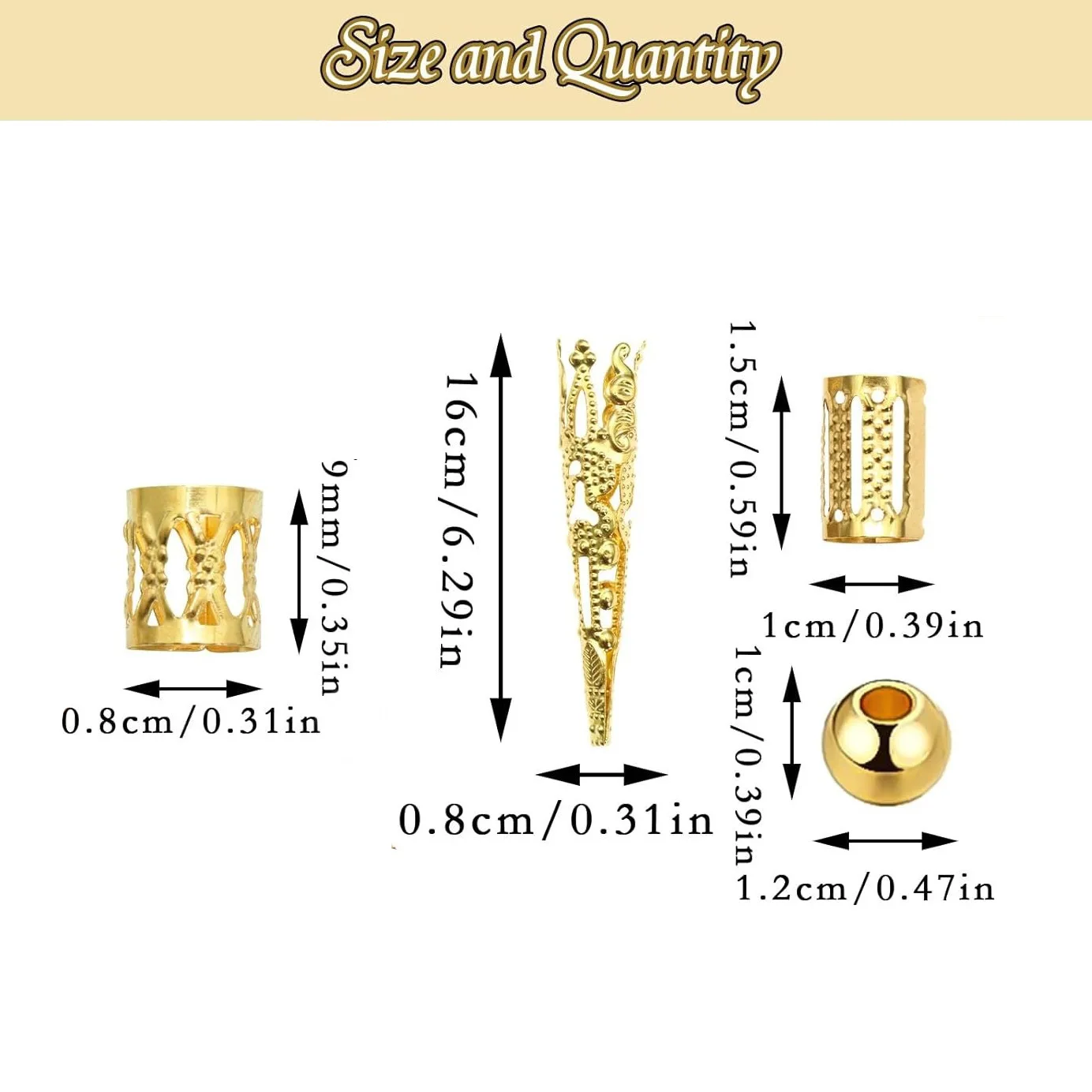 Set di anelli per capelli Dreadlock cavi dorati da 50 pezzi per la decorazione della parrucca |   Accessori per capelli per feste di compleanno