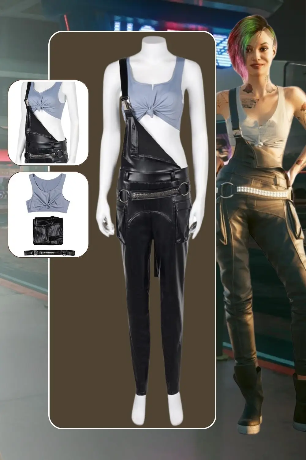 Judy Alvarez Spiel 2077 Cosplay Kostüm Hosen Top Set Halloween Karneval Anzug für Verkleidung Damen Frauen Erwachsene