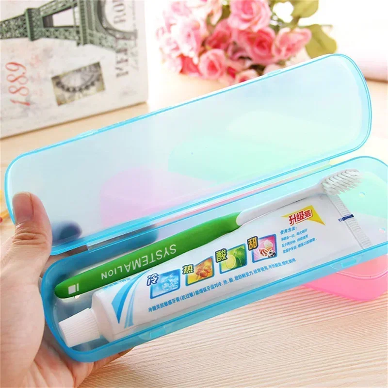 Estuche portátil para cepillos de dientes, caja de almacenamiento de pasta de dientes de viaje al aire libre, organizador de cepillos de dientes de Color caramelo transparente, accesorios de viaje