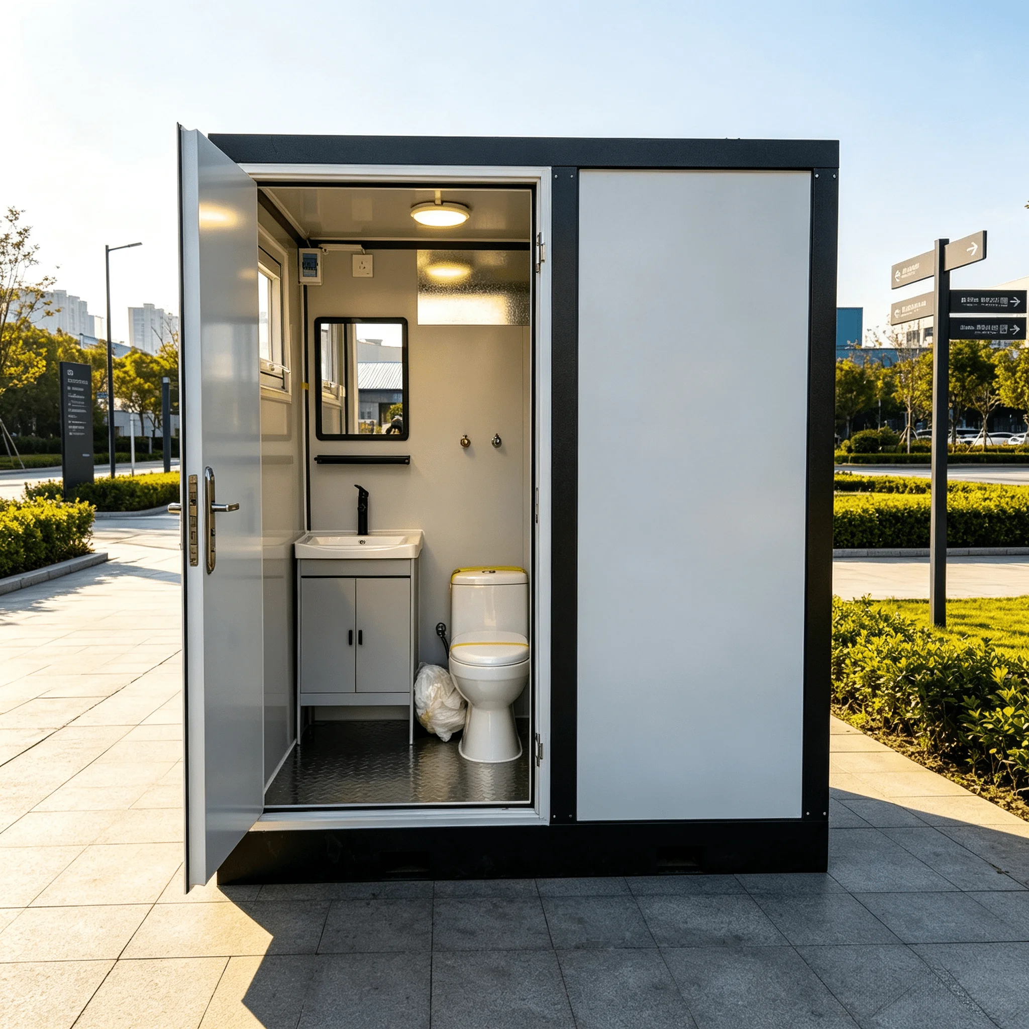 Prefab Toilet Cabin, Steel Frame Bathroom, Shower Area, Ceramic Sink, Glamping Site, Public Park, Portable Restroom Solution