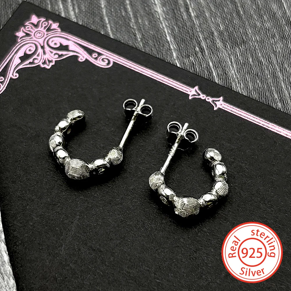 

Luxury Retro 925 Sterling Silver Beads C-shaped Zircons Stud Earrings for Women Girls Simple Drop Earrings Party Jewelry Gift