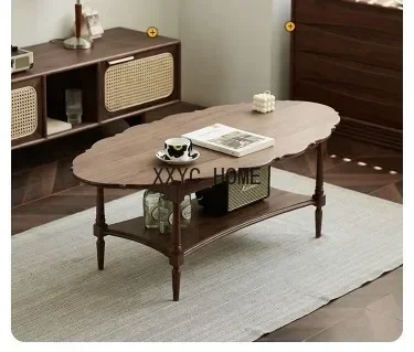 

Black Walnut round Tea Table Vintage Lace Solid Wood Living Room Sofa Tea Table Nordic Small Tea Table