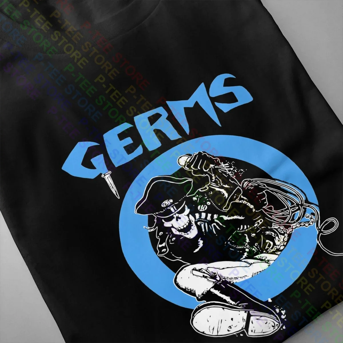 Germs Leather Skeleton Rock N Roll Music Band Shirt T-shirt Top Trend Splicing All-Match Tee