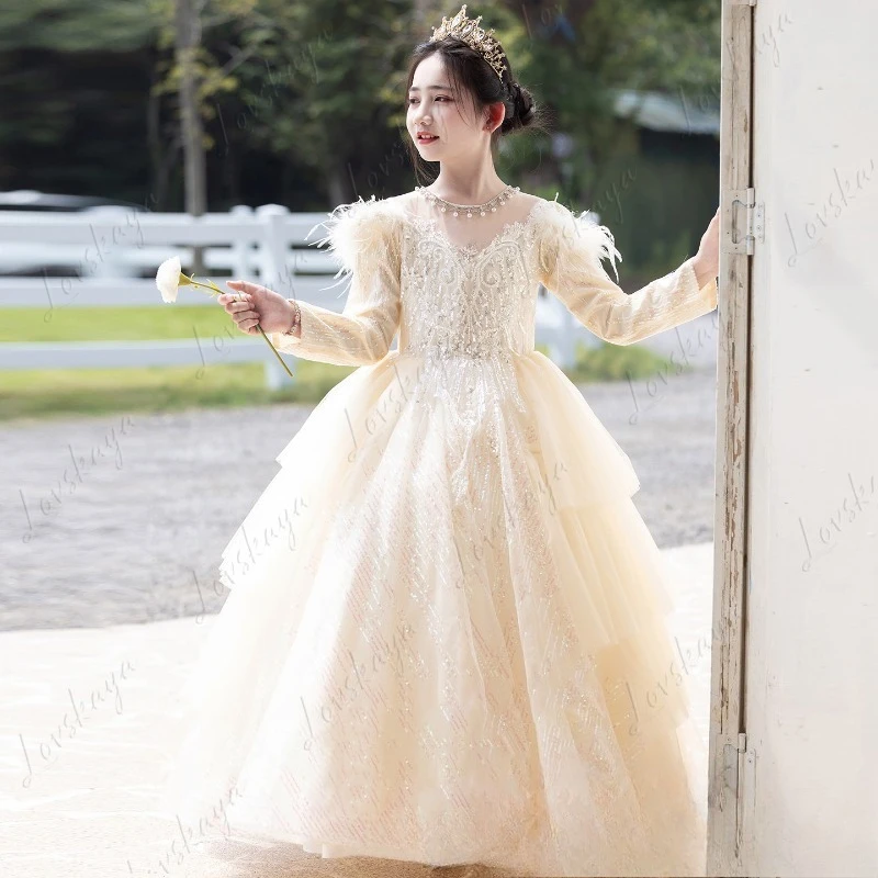 

Детское платье, элитное платье принцессы с цветочным узором для девочек на свадьбу, платье для выступлений на фортепиано для маленьких девочек на день рождения