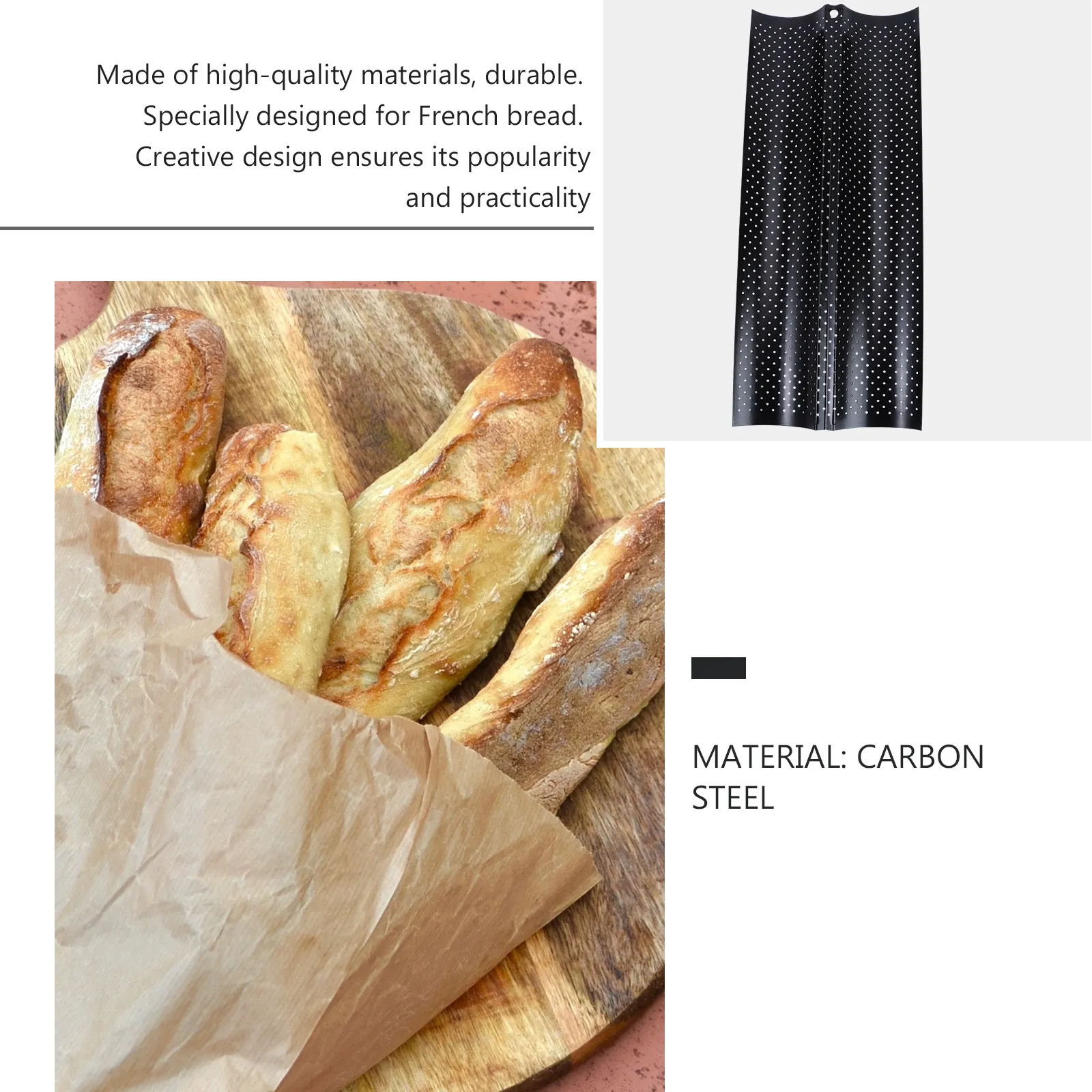 French Bread Baking Pan Black 2 Slot Non-Stick Oven Tray For Homemade Baguette Wave Stick Bread Stick Mould