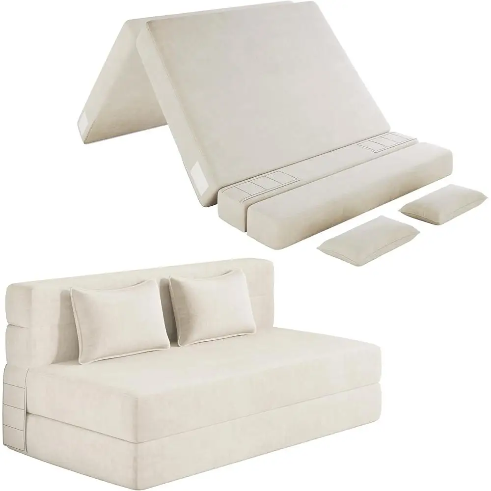 Convertible Folding Sofa Bed Futon Chair High Density Foam Easy Clean Portable Removable Cover Ergonomic Design Multi Scene Use
