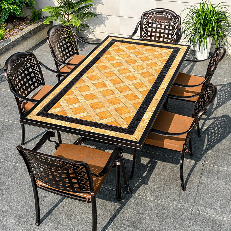 

Stylish Cast Aluminum Courtyard Open-Air Villa Recreational Chair, Sturdy Outdoor Barbecue Table Apartment furniture