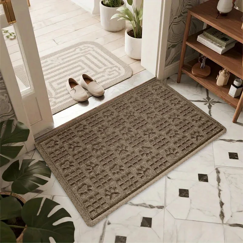 Non-Slip Textured Doormat Durable Absorbent Entryway Floor Mat Neutral Geometric & Leaf Print Rug for Front Door Patio Kitchen