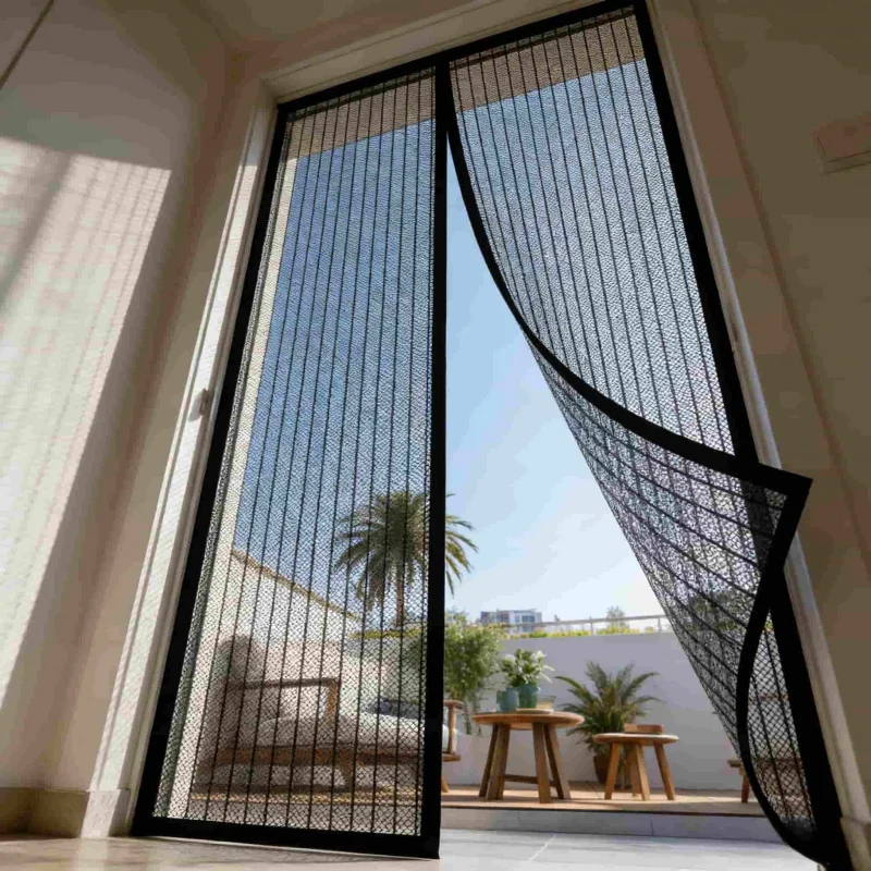 Magnetic mosquito-proof door curtain in bohemian style, hands-free, self-sealing, suitable for pets and children, made of nylon,