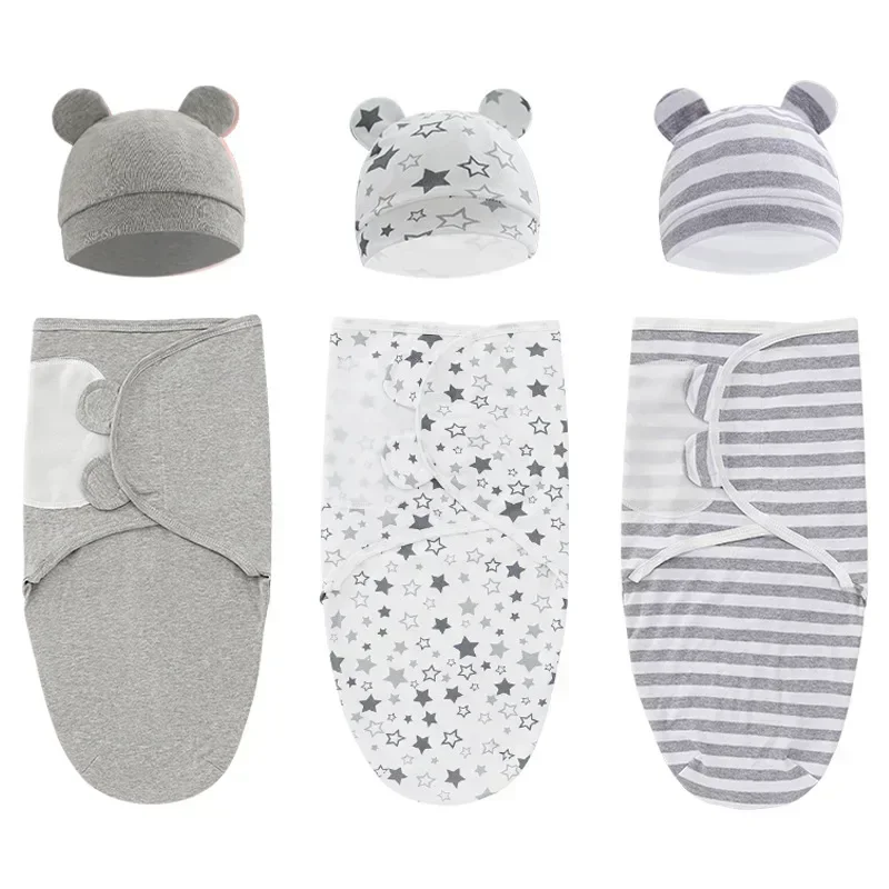 Baby Cotton Swaddle Blanket 0-6 Months Newborn Anti-frightening Photography Blanket Wrap Hat Set Anti-kicking Quilt Newborn Gift