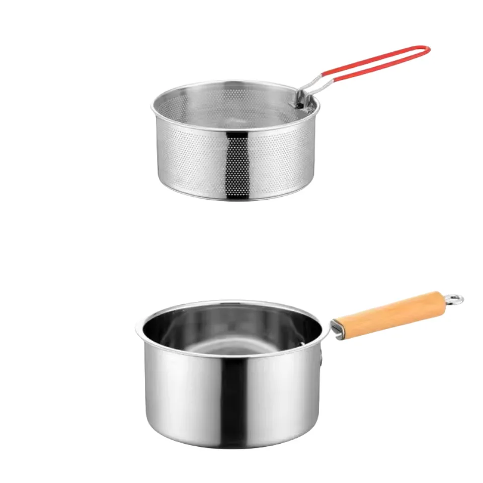 مقلاة من الفولاذ المقاوم للصدأ للدجاج المقلي المنزلي، مرشح وعاء حليب تيمبورا صغير متعدد الوظائف للمطبخ #5