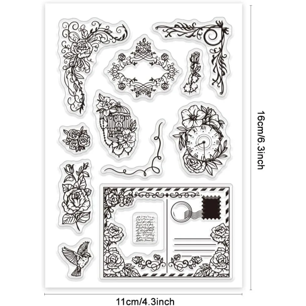 Vintage Rose Clear Stamps Postcard Silicone Stamp Flower Rubber Stamps Summer Theme Transparent Stamps for Card Making