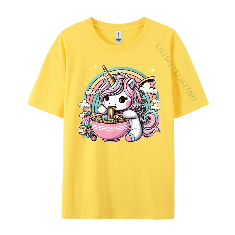 Unicorn Ramen Kawaii Neko Japanese Noodles Aesthetic Simple Style Cotton Fabric Men T-Shirt Leisure Tops T Shirt Retro image 3