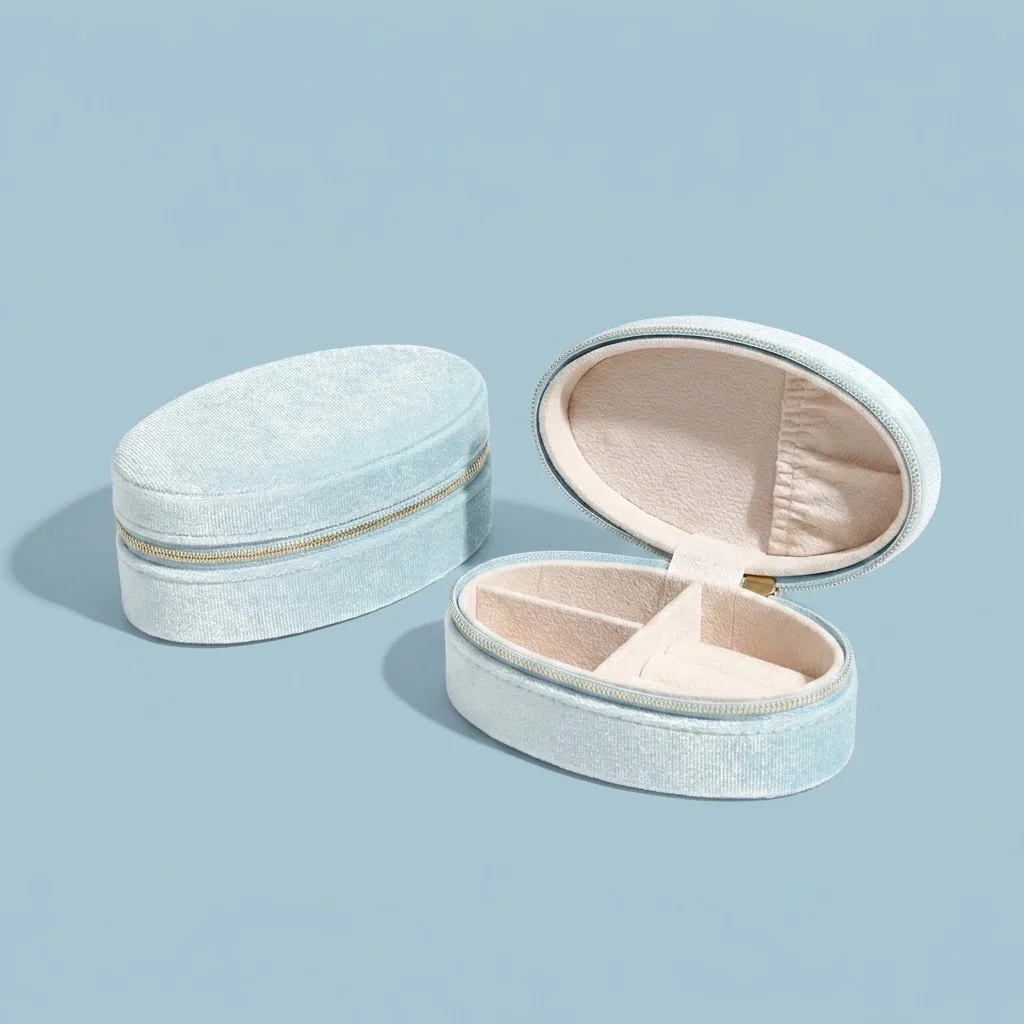 

Retro Oval Mini Jewelry Box Portable Simple Accessories Storage Case
