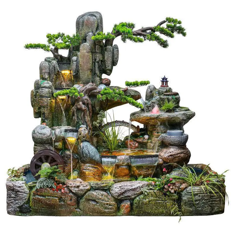 Floor-to-ceiling waterfall rockery flowing water fountain fish pond courtyard balcony ornament