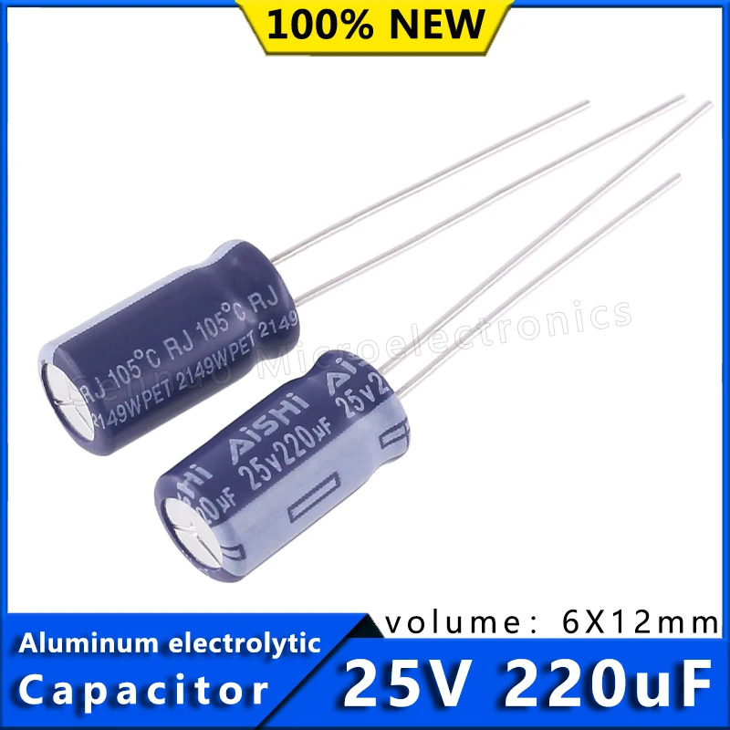 10Pcs new original 220UF 25V AISHI electrolytic capacitor 25V 220UF 6x12mm high-frequency low resistance power electrolytic