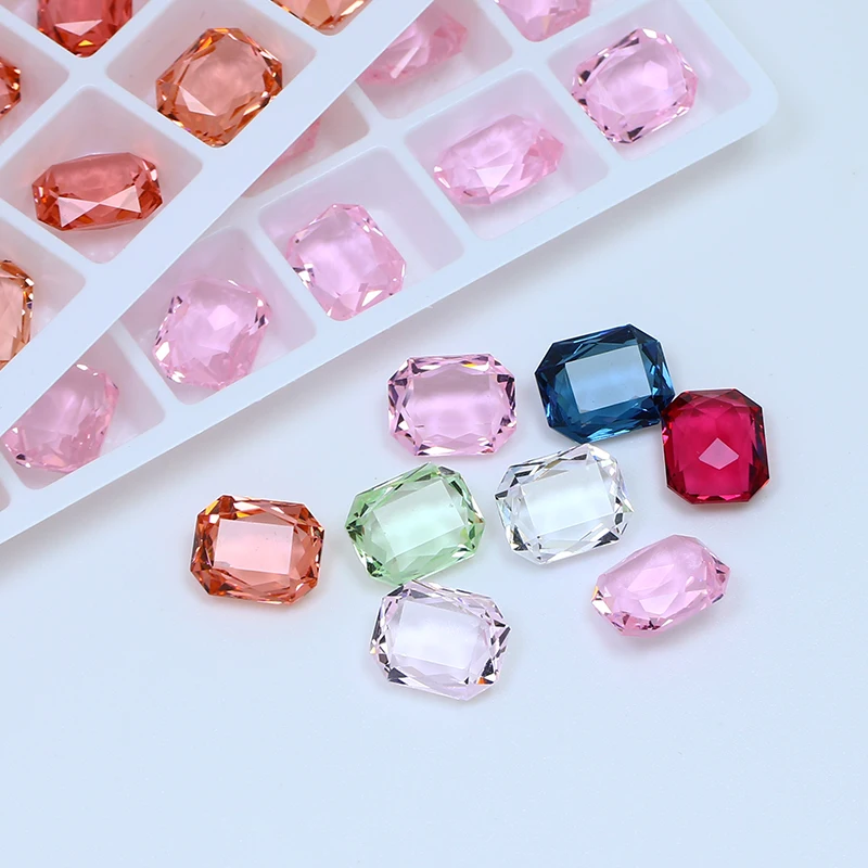 10x8mm Rectangular Octagon Transparent Nail Crystal Decoration for women\'s Clothing and Beads for Needlework DIY