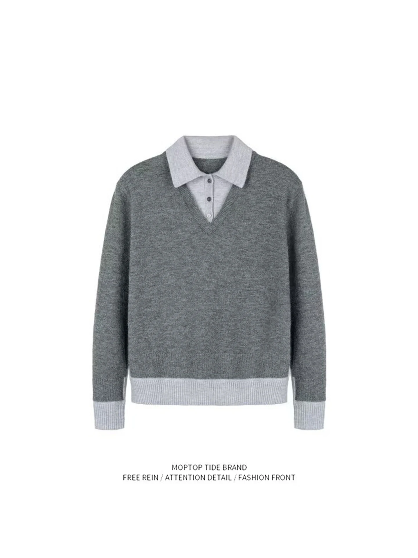 

Повседневный вязаный длинный свеч irt, мужская внутренняя одежда, модный лоскутный искусственный свитер из двух предметов, свободный крой, круглый, осень