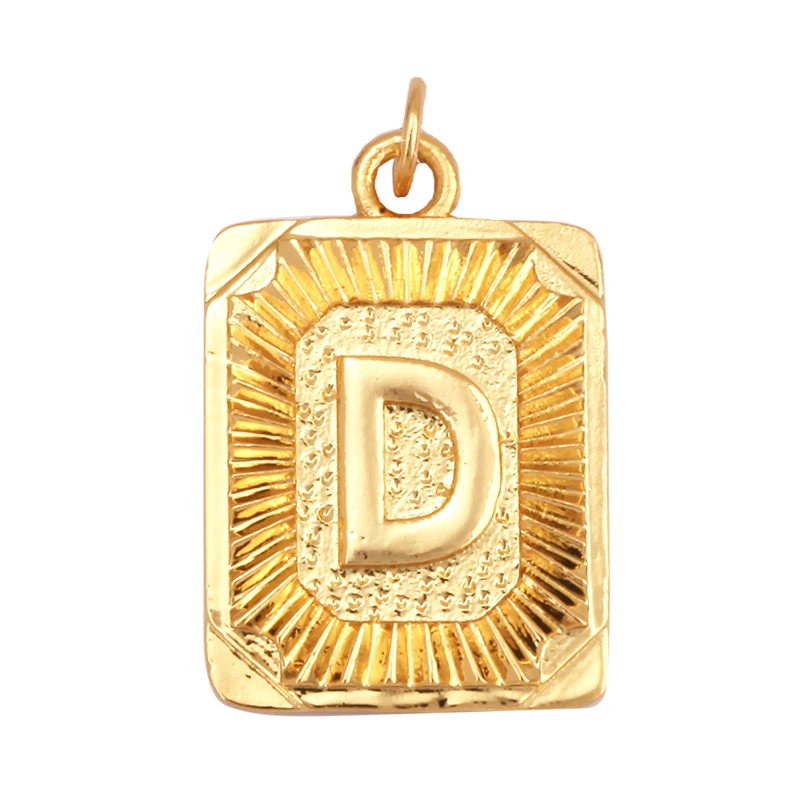 Hip Hop Style Rectangle 18K Gold Plated Initial Name A-Z Letter Charm Pendant Necklace,Trendy Jewelry Findings for Women Men L82