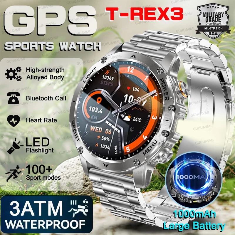 

Outdoor Sports Military Grade 1000mAh battery SmartWatch 1.7-inch HD AMOLED Screen GPS IP69K Waterproof Bluetooth Call Men Watch
