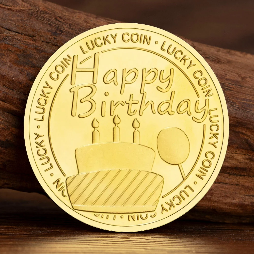 Happy Birthday Gold Plated Souvenir Coins Birthday Creative Gift Lucky Coin Home Decoration