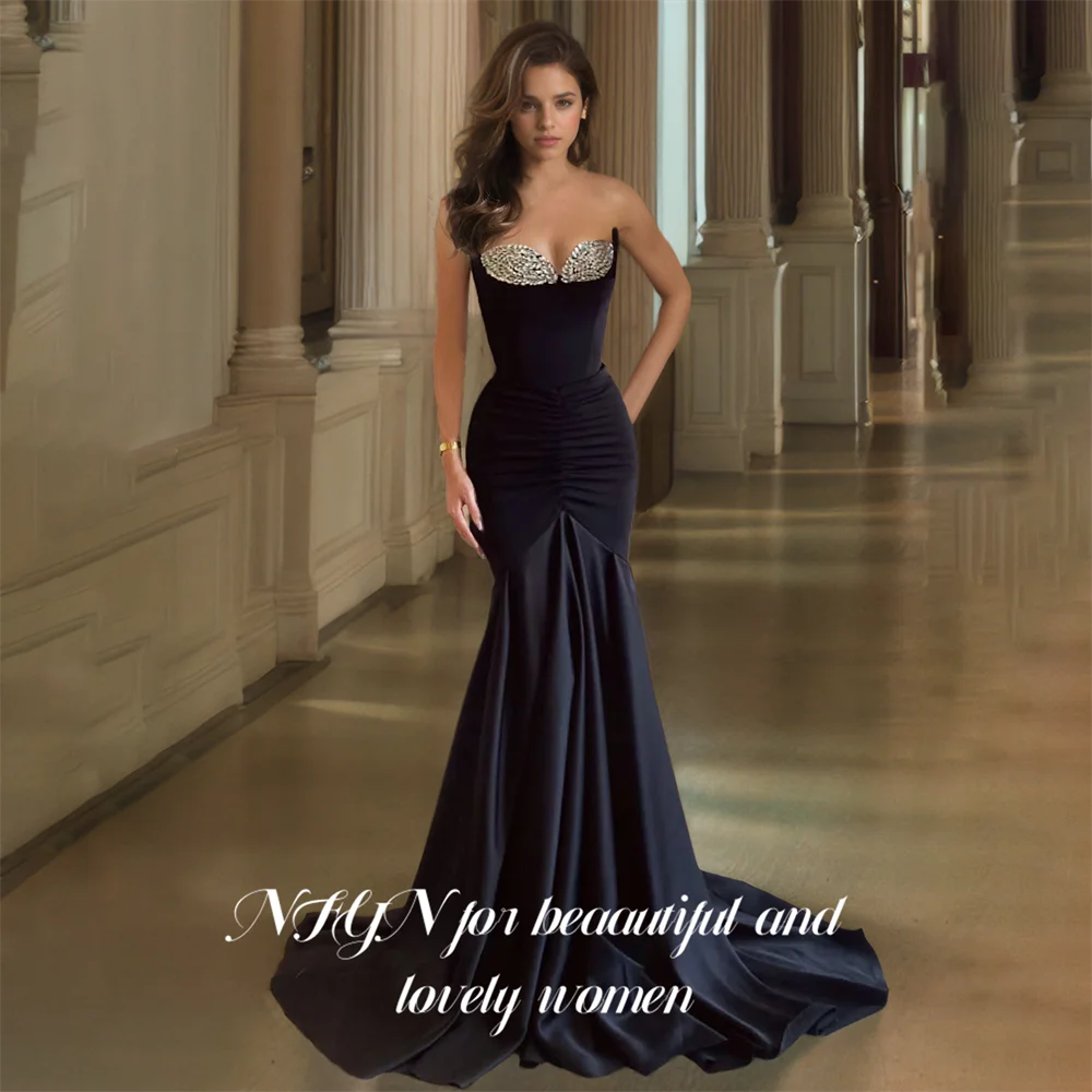 

NFYN Mermaid Black Sexy Women's Evening Dress Strapless Sleeveless Night Dress for Women Sequin Beaded Formal Dress Customized