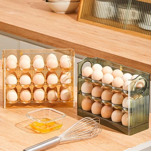 

Egg Holder Kitchen Organizer Space-Saver Egg Box With Auto-Flip Design Freshness Assured Refrigerator Side Door Storage Rack ﻿