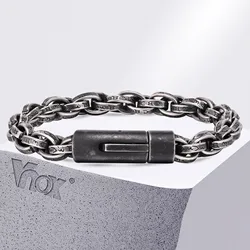 Vnox Oxidized Stainless Steel Handmade Link Chain Bracelets with Runes,Singapore Twisted Chain Men's Amulet Bracelet Jewelry