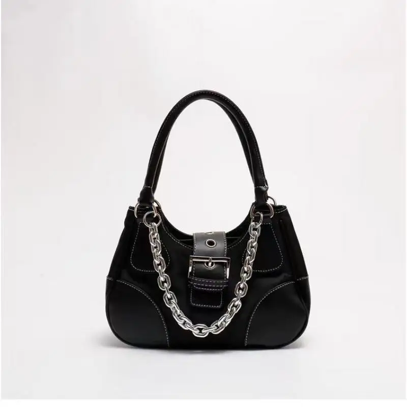 New Fashion Underarm Bag Women's Bag Metal Chain Bag Versatile Shoulder Bag Spliced Lacquer Canvas Bag Handbag Small Square Bag