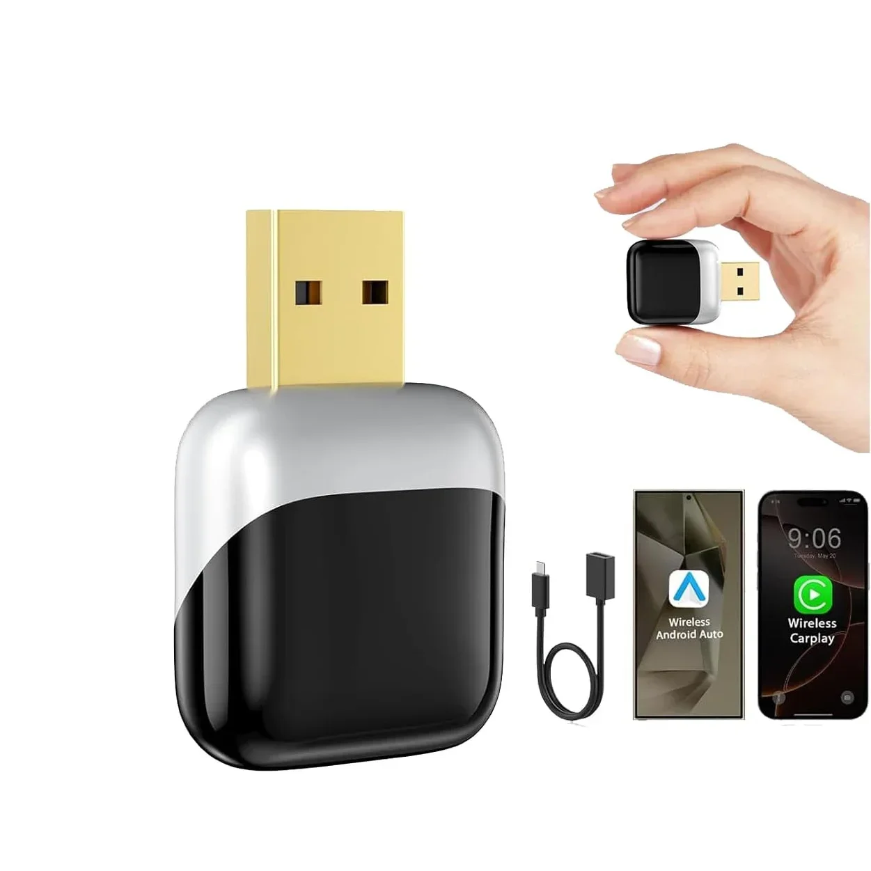 In stock Mini Covert Wireless Carplay Adapter & Android Auto Adapter No Delay Video Box Car Play Dongle for Cars From 2016 USB a
