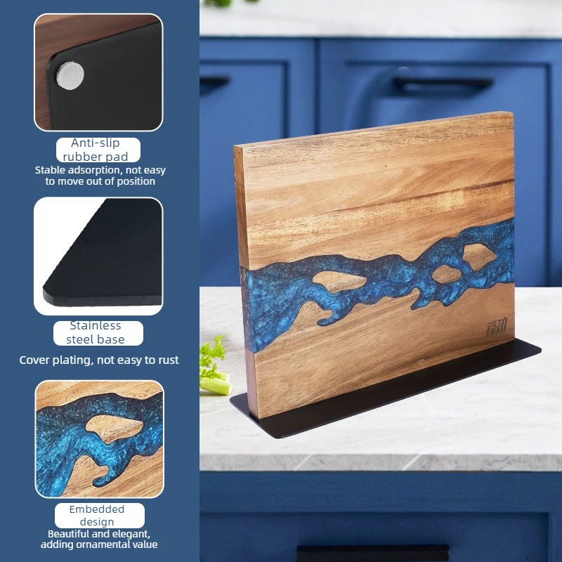 Creative Magnetic Solid Wood Knife Block Double Sided Kitchen Knife Holder Stable Storage Household Countertop Organizer