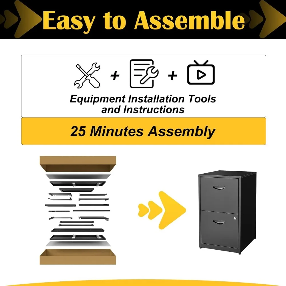 2 Drawer File Cabinets,Metal Office File Cabinet with Lock,Black Filing Cabinets for Home Office,Vertical Modern File Cabinet Of