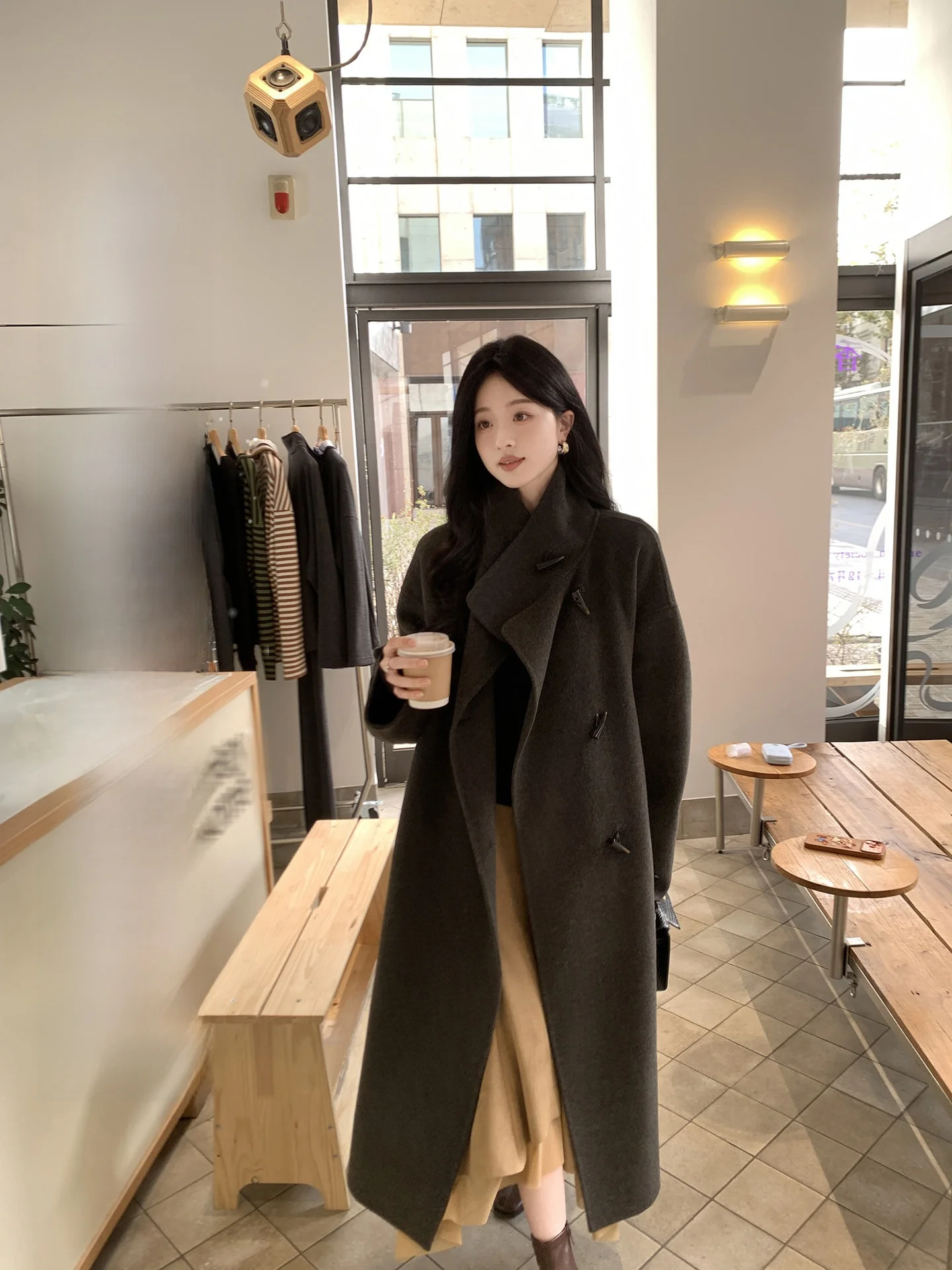 

Пальто женское Aboutpoem из 100% шерсти, двустороннее, твидовое, длинное, прямого кроя, с высоким воротником, с поясом, на пуговицах, с длинными рукавами, цветное