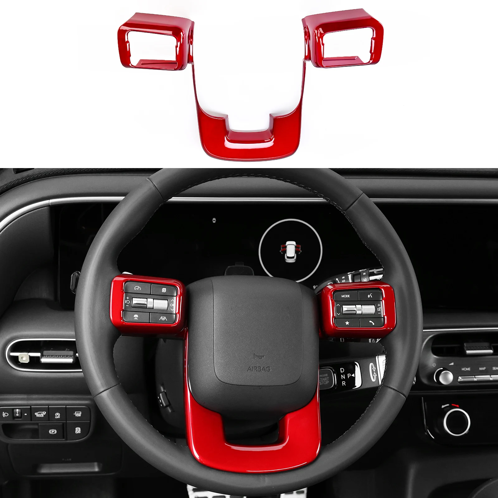 

Red Interior Steering Wheel Button Panel Cover Trim For Hyundai Ioniq 9 Santa Fe MX5 Palisade 2026