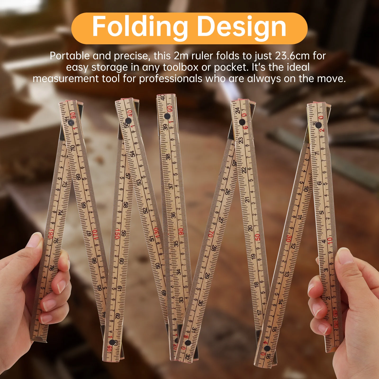 2M Wooden Foldable Ruler Metric Imperial Dual Scale Wood Folding Carpenter Ruler for Drawing Woodworking DIY Measuring Tool