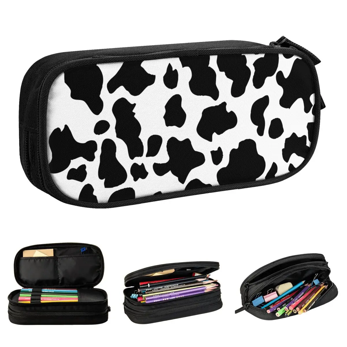 vaca impressao padrao lapis cases novo animal caneta bolsa estudante grande capacidade material escolar presente pencilcases 01