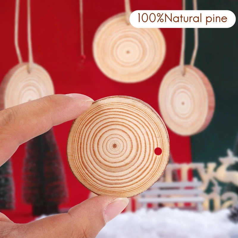 40 Pcs Natural Wood Slices Unfinished Predrilled With Hole Round Discs Wooden Circles For Christmas Ornaments