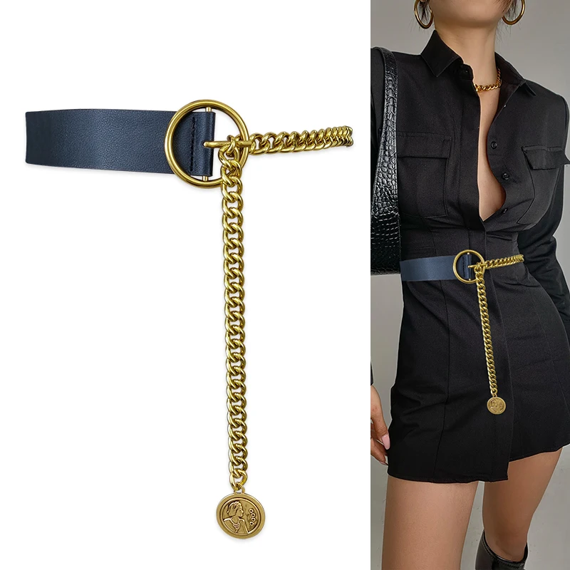 Fashion Adjustable Gold Chain Belt Designer Luxury Female Waist Punk Metal Belts For Women Dress Waistband Big