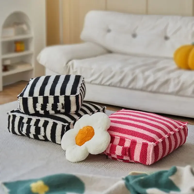 Fluffy Striped Net Red Living Room Seat Block Floor Home Shoe Change Tatami Small Stool Furniture