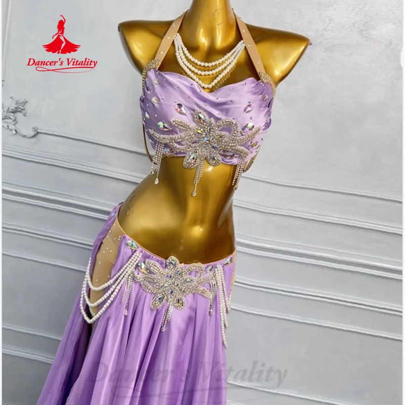 BellyDance Costume Set Customization Luxury Diamond Bra+Sexy Split Long Skirt 2pcs Belly Dance Professional Performance Clothing