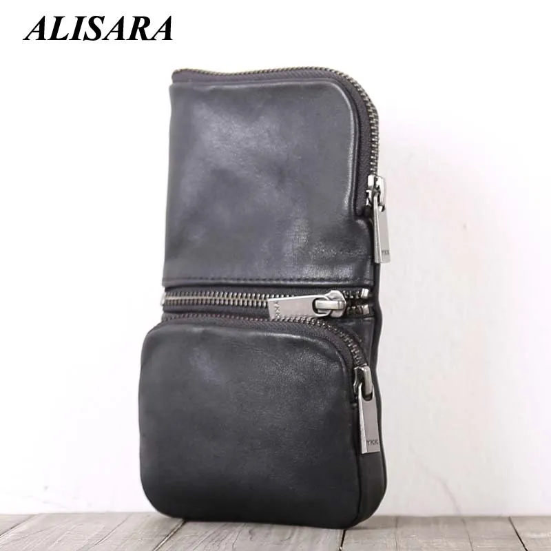 Men Clutch Bag Genuine Cowhide Leather Top End Multifunctional Storage Wallet Casual Zipper Cell Phone Purses Coin Pouch Women