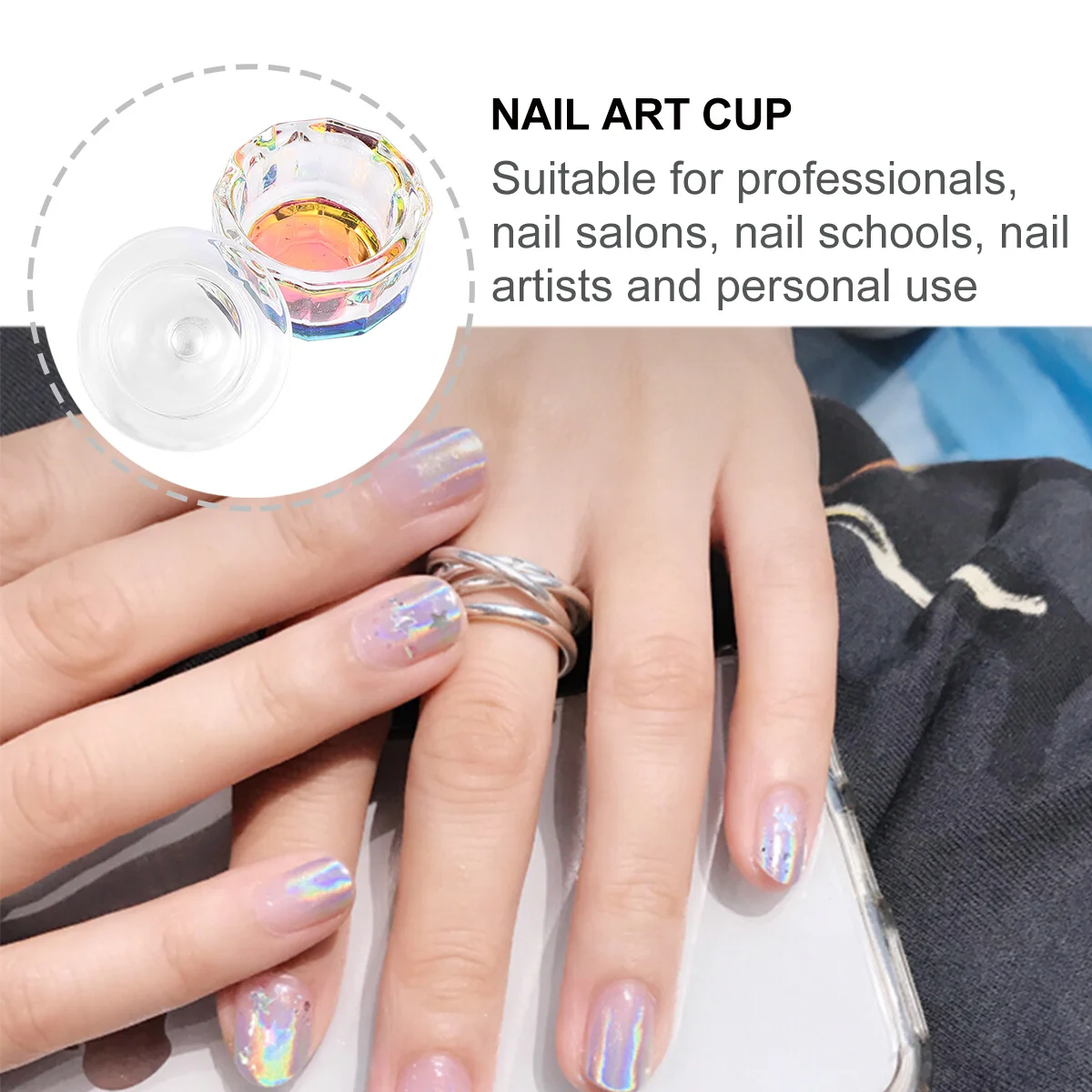 2 قطعة كوب زجاجي كريستالي للأظافر طبق مسحوق سائل أكريليك صغير متين لأداة مانيكير احترافية لصالونات تزيين الأظافر #5