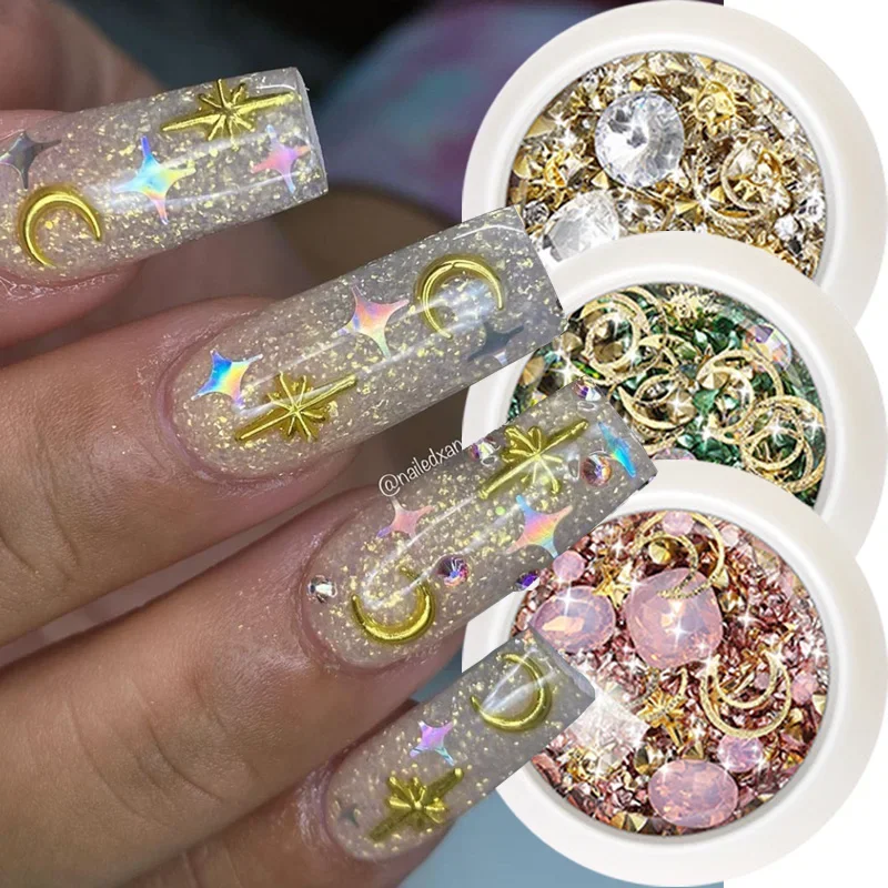 1 Box Glass Crystal Nails Rhinestones Metal Rivet Design Shiny Gems 3D DIY Tips Nail Art Decorations Bling Manicure Diamonds