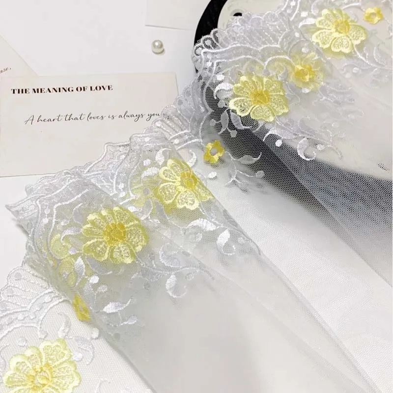 2meters Yellow Floral Embroidery Mesh Lace Trim Clothes Accessory Lingerie Bra Girl\'s DressSewing Garment DIY Fabrics 20cm