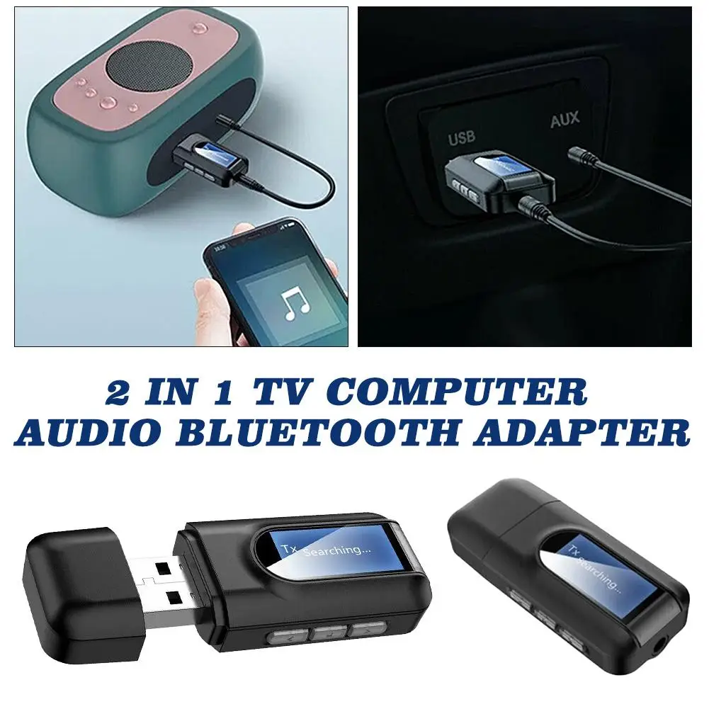 Bluetooth 5.0 USB Audio Transmitter Receiver LCD Display 3.5MM AUX RCA Stereo Wireless Adapter Dongle For PC TV Car Headpho C0D9